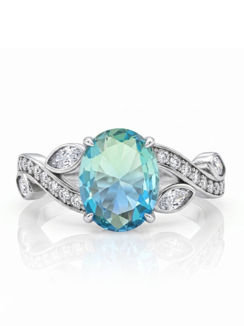 Blue & Teal Tourmaline Oval Ring, 925 Sterling Silver Charmed Aroma